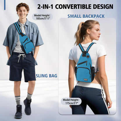 Convertible Sling Bag for Women Men, Lightweight Crossbody Backpack Daypack Chest Bag Fit 10.9" Tablet for Travel, Sport, Hiking & Commute, Black, 8.27in×3.94in×13.39in
