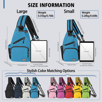 Convertible Sling Bag for Women Men, Lightweight Crossbody Backpack Daypack Chest Bag Fit 10.9" Tablet for Travel, Sport, Hiking & Commute, Black, 8.27in×3.94in×13.39in