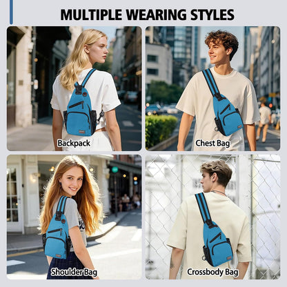 Convertible Sling Bag for Women Men, Lightweight Crossbody Backpack Daypack Chest Bag Fit 10.9" Tablet for Travel, Sport, Hiking & Commute, Black, 8.27in×3.94in×13.39in