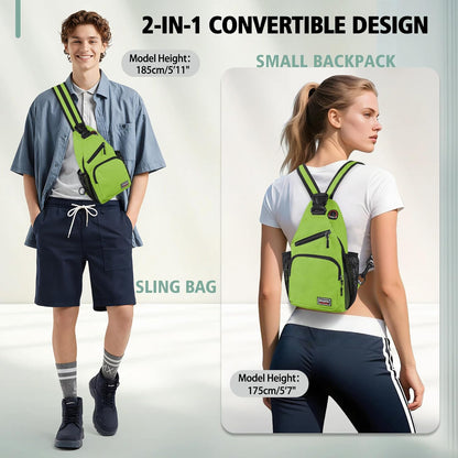 Convertible Sling Bag for Women Men, Lightweight Crossbody Backpack Daypack Chest Bag Fit 10.9" Tablet for Travel, Sport, Hiking & Commute, Black, 8.27in×3.94in×13.39in