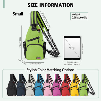 Convertible Sling Bag for Women Men, Lightweight Crossbody Backpack Daypack Chest Bag Fit 10.9" Tablet for Travel, Sport, Hiking & Commute, Black, 8.27in×3.94in×13.39in