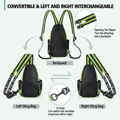 Convertible Sling Bag for Women Men, Lightweight Crossbody Backpack Daypack Chest Bag Fit 10.9" Tablet for Travel, Sport, Hiking & Commute, Black, 8.27in×3.94in×13.39in