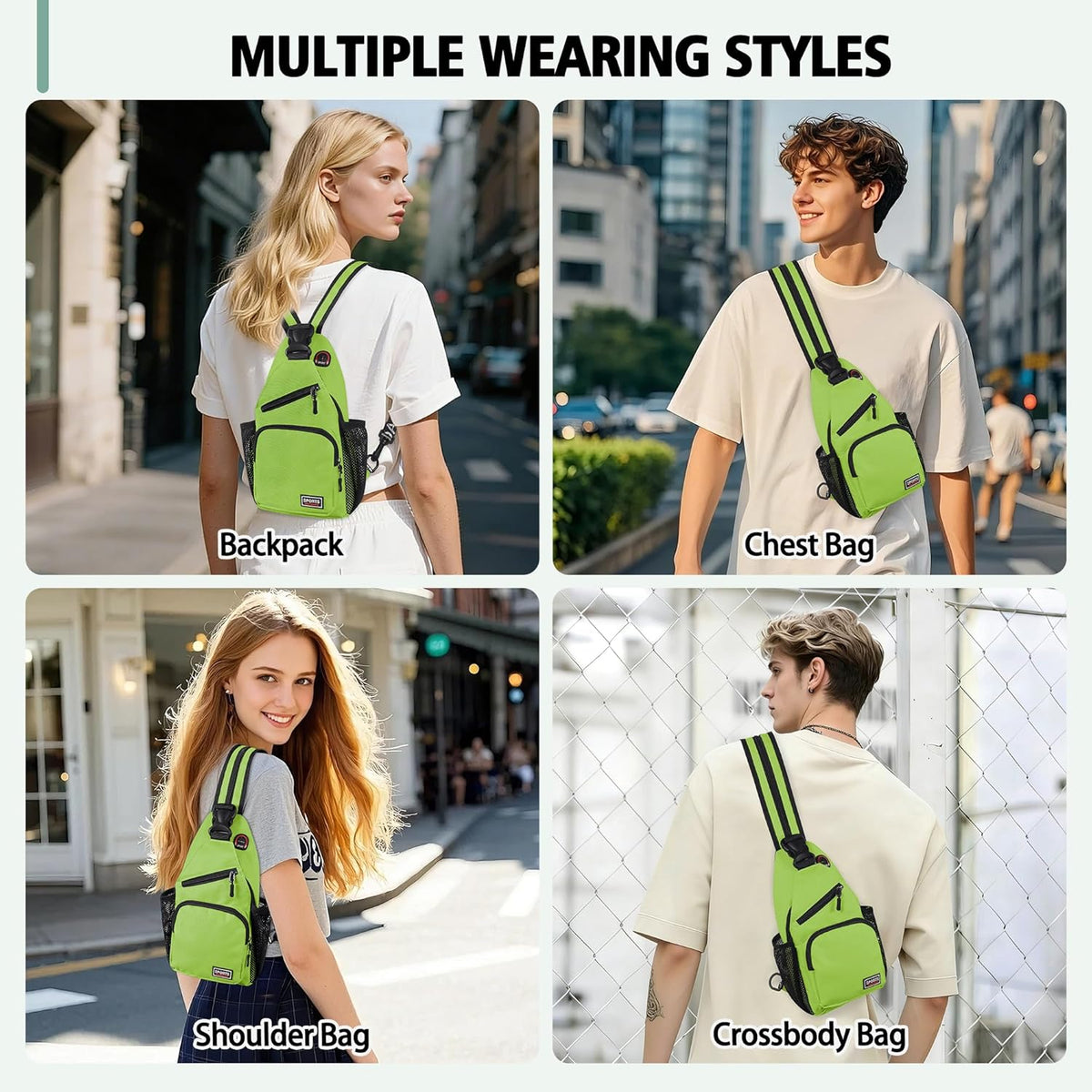 Convertible Sling Bag for Women Men, Lightweight Crossbody Backpack Daypack Chest Bag Fit 10.9" Tablet for Travel, Sport, Hiking & Commute, Black, 8.27in×3.94in×13.39in