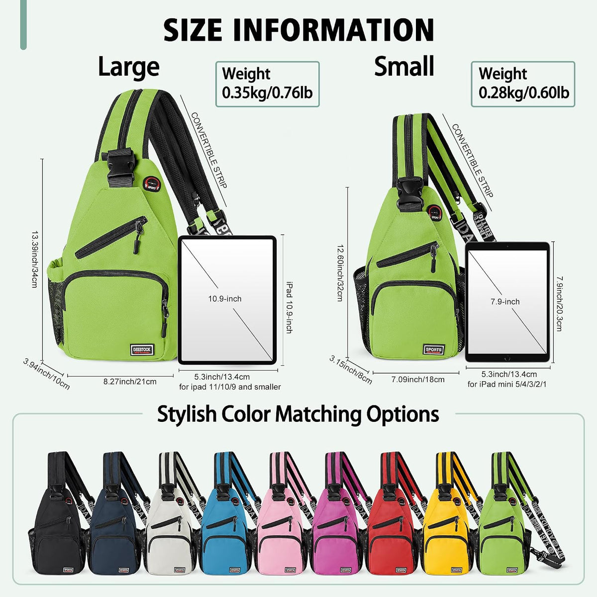 Convertible Sling Bag for Women Men, Lightweight Crossbody Backpack Daypack Chest Bag Fit 10.9" Tablet for Travel, Sport, Hiking & Commute, Black, 8.27in×3.94in×13.39in