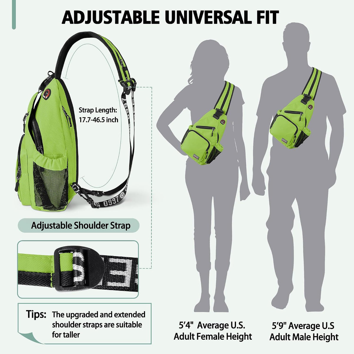 Convertible Sling Bag for Women Men, Lightweight Crossbody Backpack Daypack Chest Bag Fit 10.9" Tablet for Travel, Sport, Hiking & Commute, Black, 8.27in×3.94in×13.39in