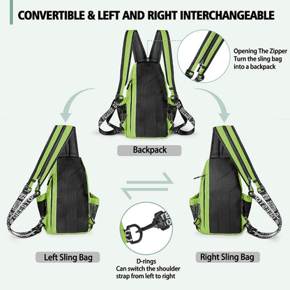 Convertible Sling Bag for Women Men, Lightweight Crossbody Backpack Daypack Chest Bag Fit 10.9" Tablet for Travel, Sport, Hiking & Commute, Black, 8.27in×3.94in×13.39in