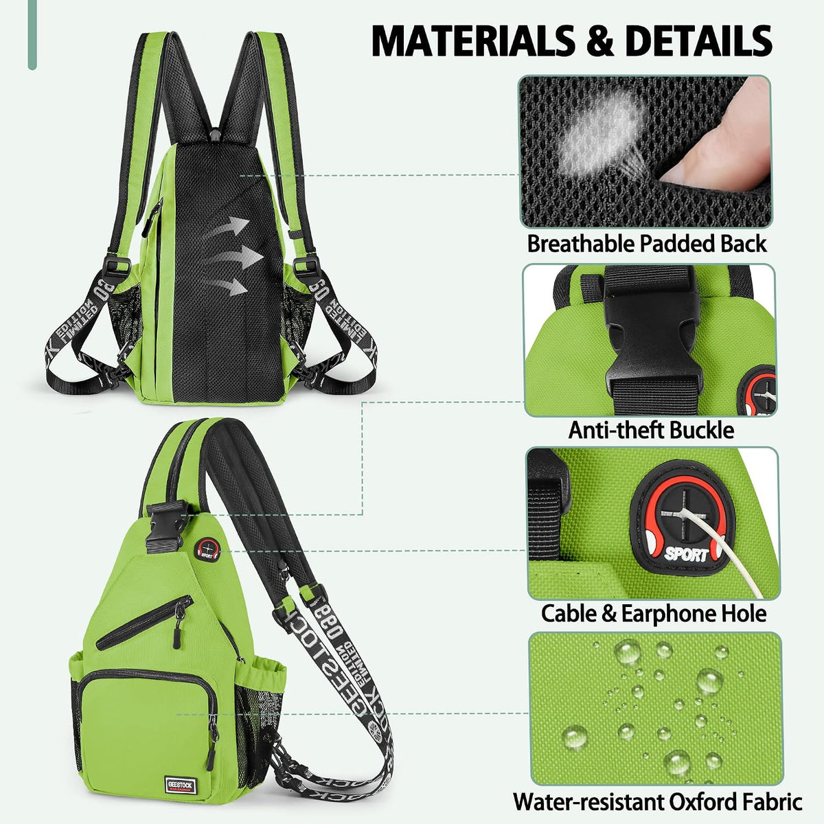Convertible Sling Bag for Women Men, Lightweight Crossbody Backpack Daypack Chest Bag Fit 10.9" Tablet for Travel, Sport, Hiking & Commute, Black, 8.27in×3.94in×13.39in