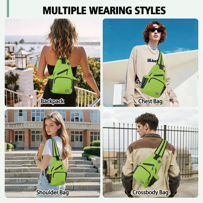 Convertible Sling Bag for Women Men, Lightweight Crossbody Backpack Daypack Chest Bag Fit 10.9" Tablet for Travel, Sport, Hiking & Commute, Black, 8.27in×3.94in×13.39in