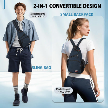 Convertible Sling Bag for Women Men, Lightweight Crossbody Backpack Daypack Chest Bag Fit 10.9" Tablet for Travel, Sport, Hiking & Commute, Black, 8.27in×3.94in×13.39in