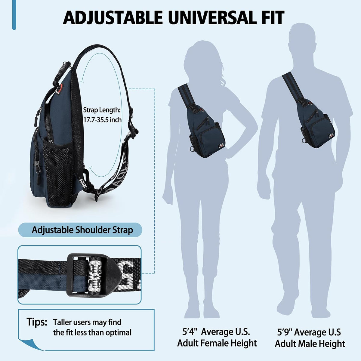 Convertible Sling Bag for Women Men, Lightweight Crossbody Backpack Daypack Chest Bag Fit 10.9" Tablet for Travel, Sport, Hiking & Commute, Black, 8.27in×3.94in×13.39in