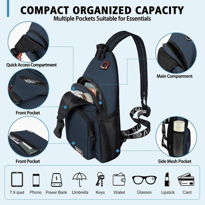 Convertible Sling Bag for Women Men, Lightweight Crossbody Backpack Daypack Chest Bag Fit 10.9" Tablet for Travel, Sport, Hiking & Commute, Black, 8.27in×3.94in×13.39in