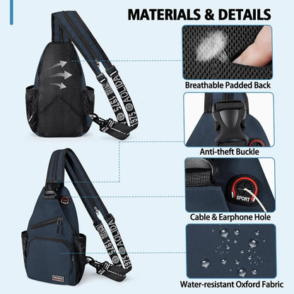 Convertible Sling Bag for Women Men, Lightweight Crossbody Backpack Daypack Chest Bag Fit 10.9" Tablet for Travel, Sport, Hiking & Commute, Black, 8.27in×3.94in×13.39in