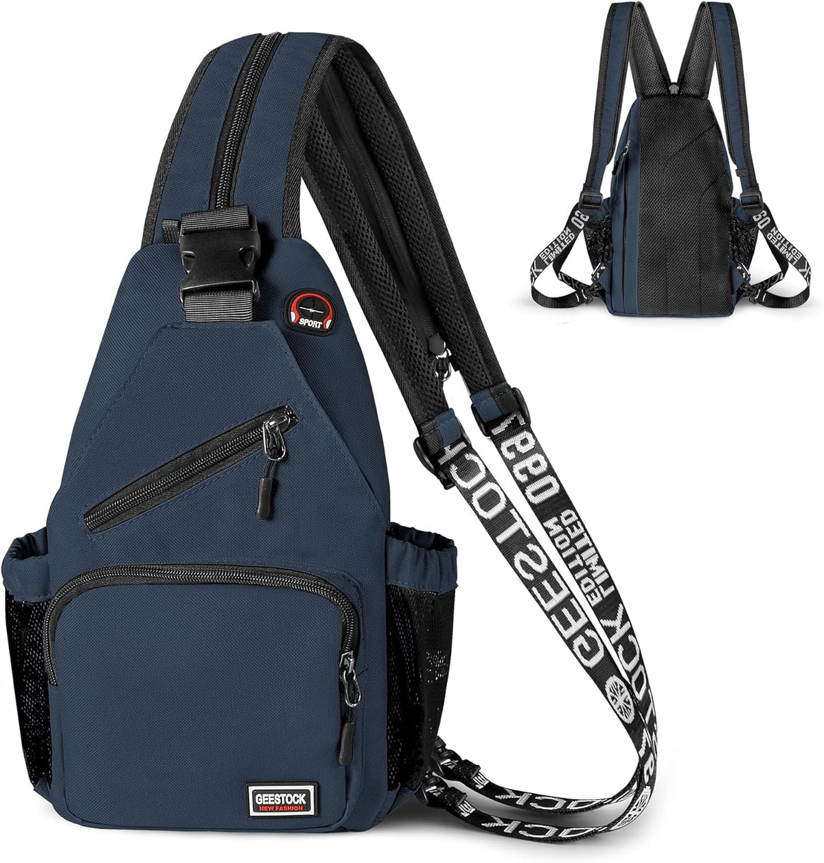 Convertible Sling Bag for Women Men, Lightweight Crossbody Backpack Daypack Chest Bag Fit 10.9" Tablet for Travel, Sport, Hiking & Commute, Black, 8.27in×3.94in×13.39in