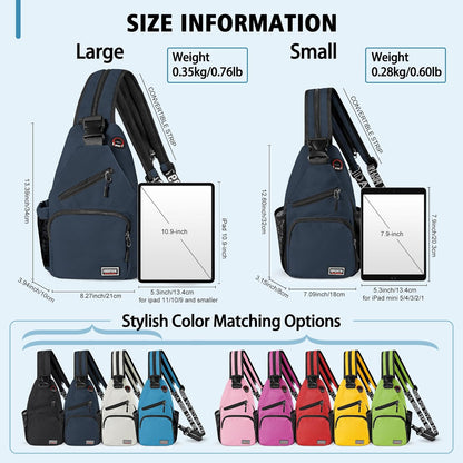 Convertible Sling Bag for Women Men, Lightweight Crossbody Backpack Daypack Chest Bag Fit 10.9" Tablet for Travel, Sport, Hiking & Commute, Black, 8.27in×3.94in×13.39in