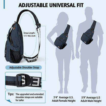 Convertible Sling Bag for Women Men, Lightweight Crossbody Backpack Daypack Chest Bag Fit 10.9" Tablet for Travel, Sport, Hiking & Commute, Black, 8.27in×3.94in×13.39in
