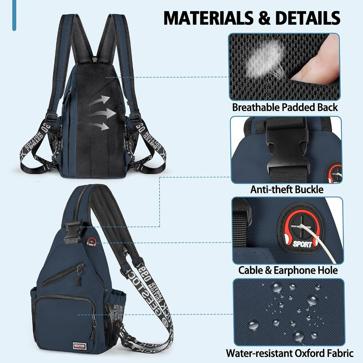 Convertible Sling Bag for Women Men, Lightweight Crossbody Backpack Daypack Chest Bag Fit 10.9" Tablet for Travel, Sport, Hiking & Commute, Black, 8.27in×3.94in×13.39in