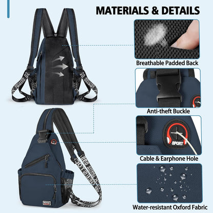 Convertible Sling Bag for Women Men, Lightweight Crossbody Backpack Daypack Chest Bag Fit 10.9" Tablet for Travel, Sport, Hiking & Commute, Black, 8.27in×3.94in×13.39in