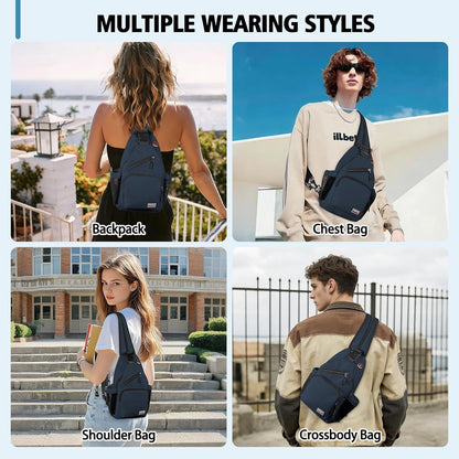 Convertible Sling Bag for Women Men, Lightweight Crossbody Backpack Daypack Chest Bag Fit 10.9" Tablet for Travel, Sport, Hiking & Commute, Black, 8.27in×3.94in×13.39in