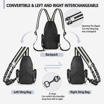 Convertible Sling Bag for Women Men, Lightweight Crossbody Backpack Daypack Chest Bag Fit 10.9" Tablet for Travel, Sport, Hiking & Commute, Black, 8.27in×3.94in×13.39in