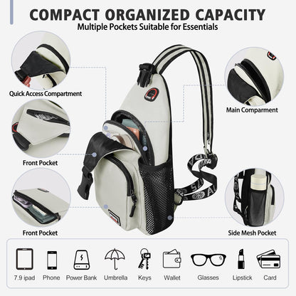 Convertible Sling Bag for Women Men, Lightweight Crossbody Backpack Daypack Chest Bag Fit 10.9" Tablet for Travel, Sport, Hiking & Commute, Black, 8.27in×3.94in×13.39in