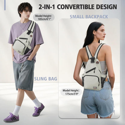 Convertible Sling Bag for Women Men, Lightweight Crossbody Backpack Daypack Chest Bag Fit 10.9" Tablet for Travel, Sport, Hiking & Commute, Black, 8.27in×3.94in×13.39in