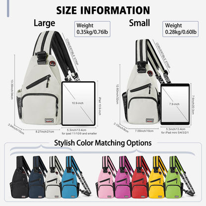 Convertible Sling Bag for Women Men, Lightweight Crossbody Backpack Daypack Chest Bag Fit 10.9" Tablet for Travel, Sport, Hiking & Commute, Black, 8.27in×3.94in×13.39in