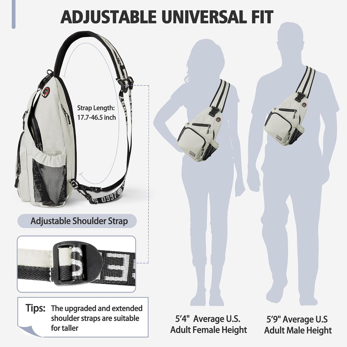 Convertible Sling Bag for Women Men, Lightweight Crossbody Backpack Daypack Chest Bag Fit 10.9" Tablet for Travel, Sport, Hiking & Commute, Black, 8.27in×3.94in×13.39in