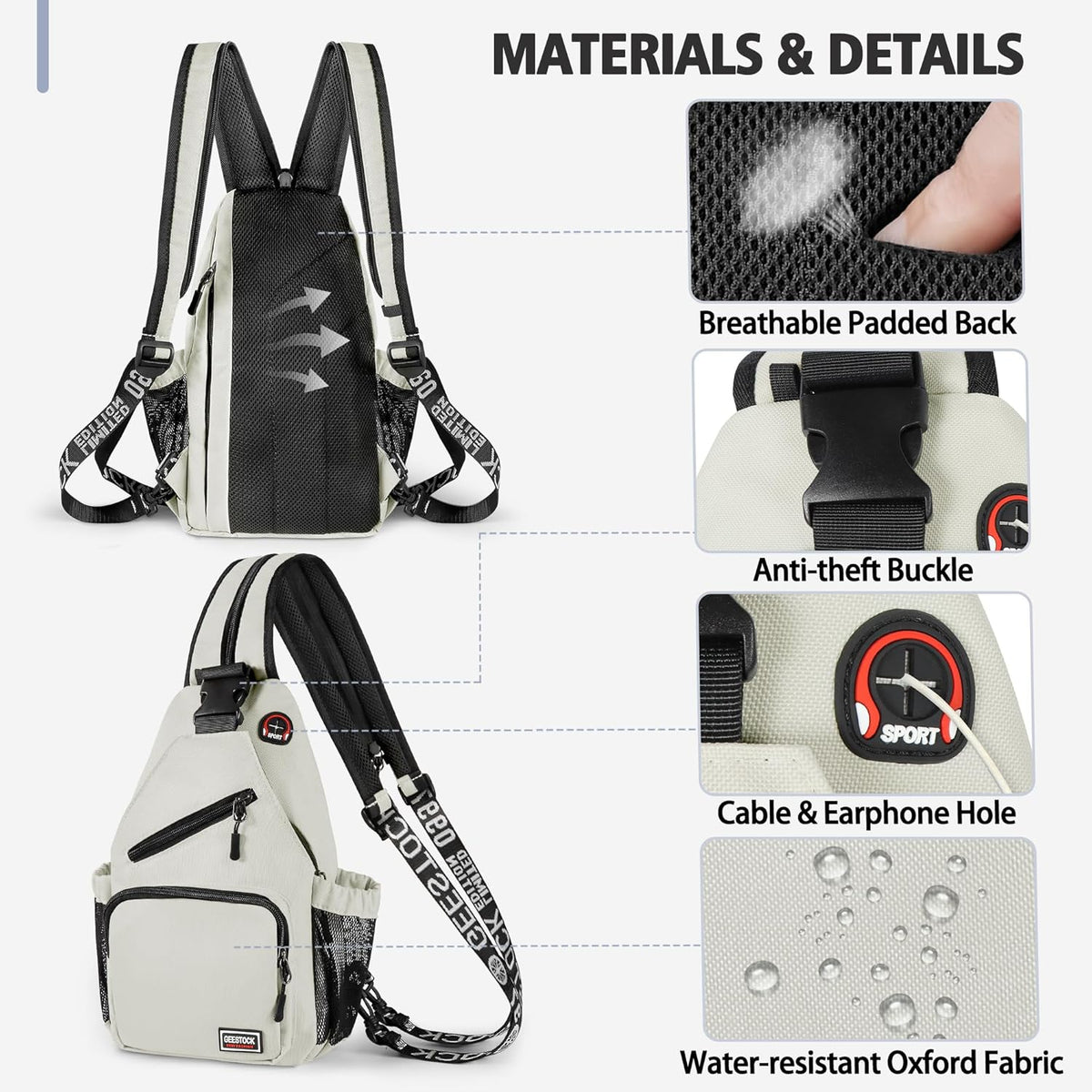 Convertible Sling Bag for Women Men, Lightweight Crossbody Backpack Daypack Chest Bag Fit 10.9" Tablet for Travel, Sport, Hiking & Commute, Black, 8.27in×3.94in×13.39in