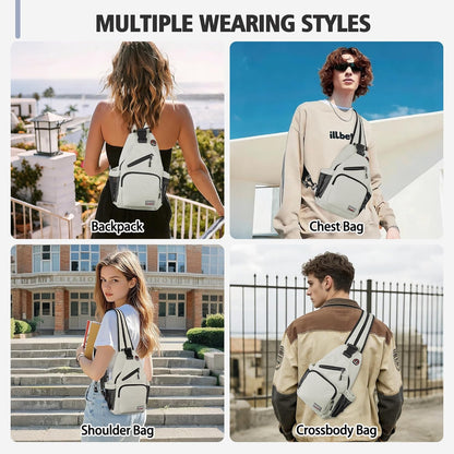 Convertible Sling Bag for Women Men, Lightweight Crossbody Backpack Daypack Chest Bag Fit 10.9" Tablet for Travel, Sport, Hiking & Commute, Black, 8.27in×3.94in×13.39in