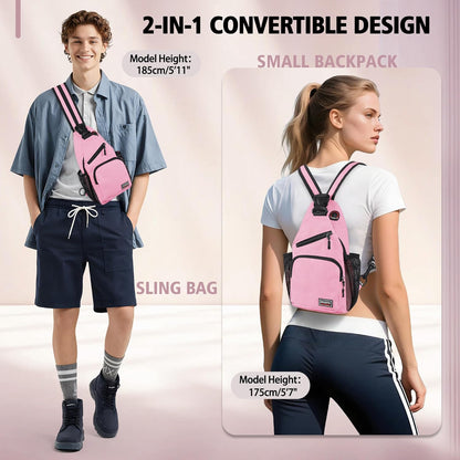 Convertible Sling Bag for Women Men, Lightweight Crossbody Backpack Daypack Chest Bag Fit 10.9" Tablet for Travel, Sport, Hiking & Commute, Black, 8.27in×3.94in×13.39in