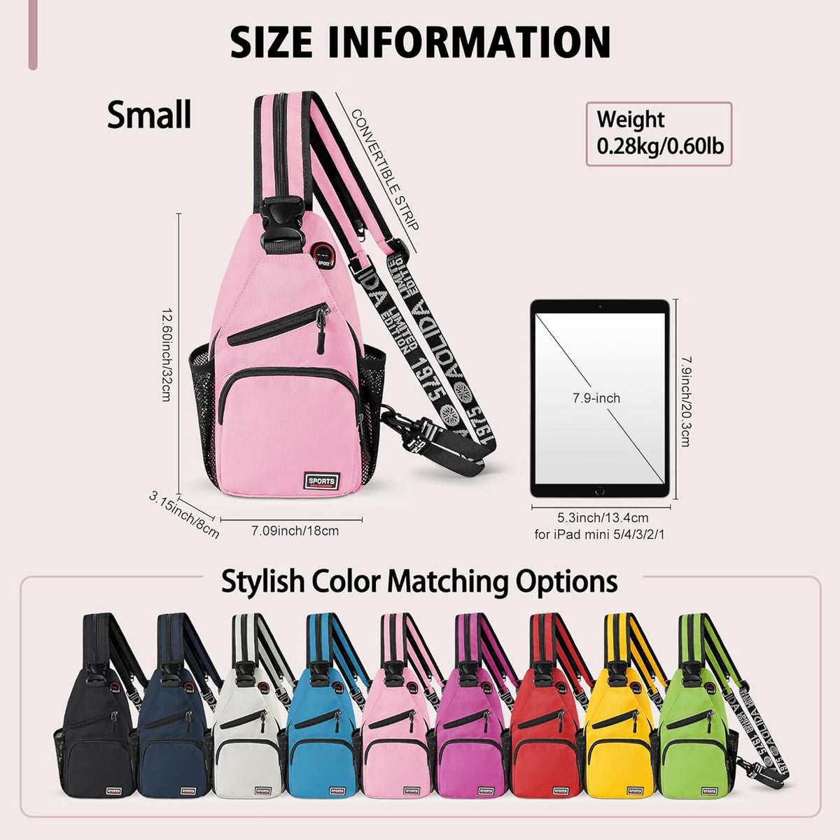 Convertible Sling Bag for Women Men, Lightweight Crossbody Backpack Daypack Chest Bag Fit 10.9" Tablet for Travel, Sport, Hiking & Commute, Black, 8.27in×3.94in×13.39in