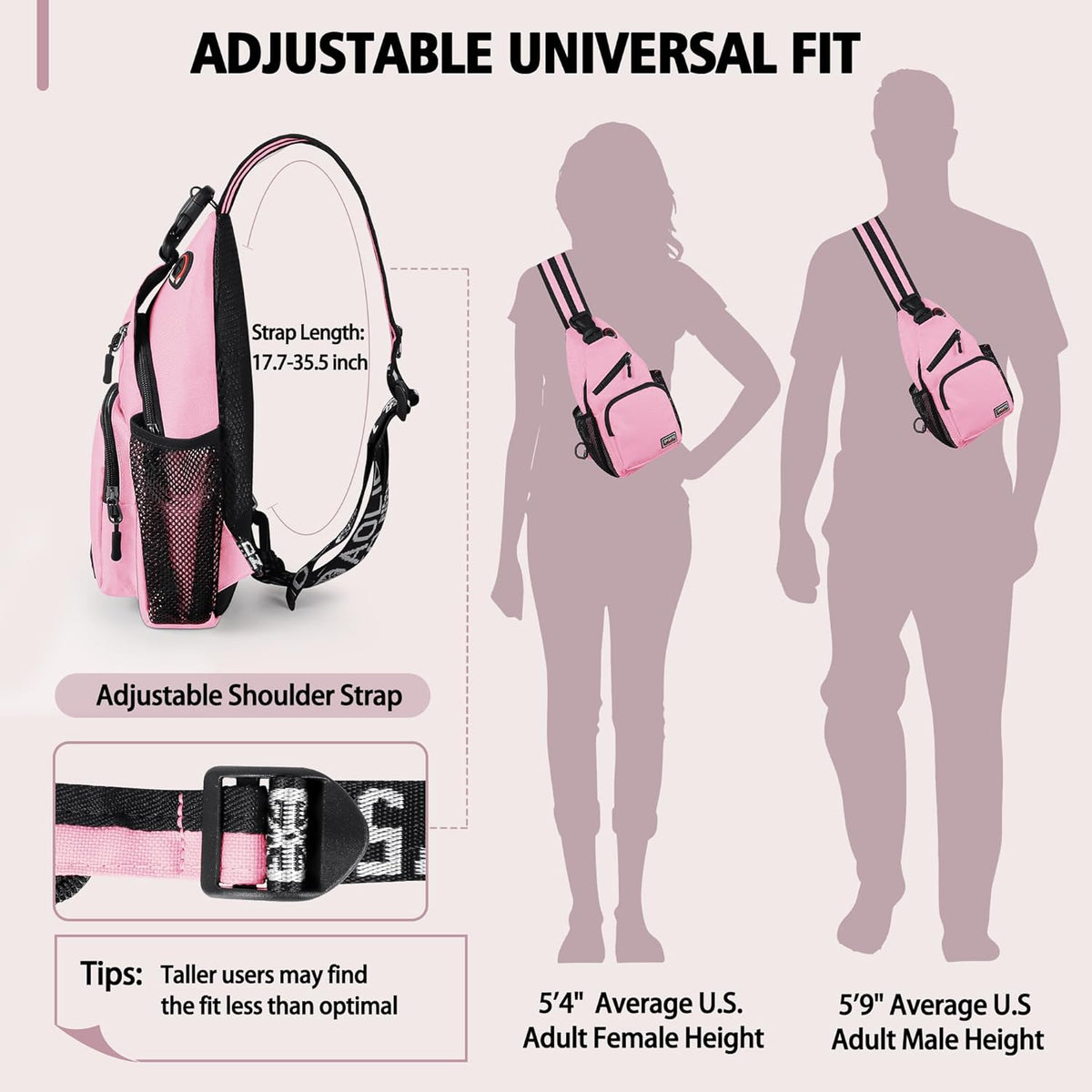 Convertible Sling Bag for Women Men, Lightweight Crossbody Backpack Daypack Chest Bag Fit 10.9" Tablet for Travel, Sport, Hiking & Commute, Black, 8.27in×3.94in×13.39in