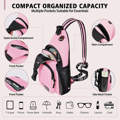 Convertible Sling Bag for Women Men, Lightweight Crossbody Backpack Daypack Chest Bag Fit 10.9" Tablet for Travel, Sport, Hiking & Commute, Black, 8.27in×3.94in×13.39in
