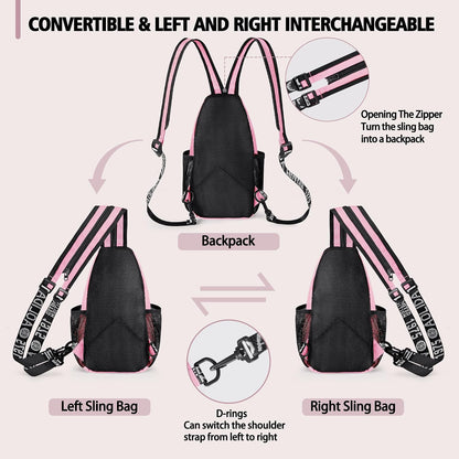 Convertible Sling Bag for Women Men, Lightweight Crossbody Backpack Daypack Chest Bag Fit 10.9" Tablet for Travel, Sport, Hiking & Commute, Black, 8.27in×3.94in×13.39in