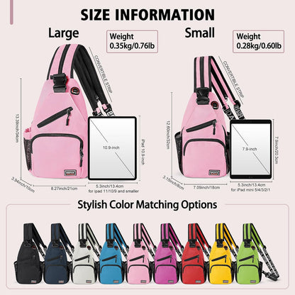 Convertible Sling Bag for Women Men, Lightweight Crossbody Backpack Daypack Chest Bag Fit 10.9" Tablet for Travel, Sport, Hiking & Commute, Black, 8.27in×3.94in×13.39in
