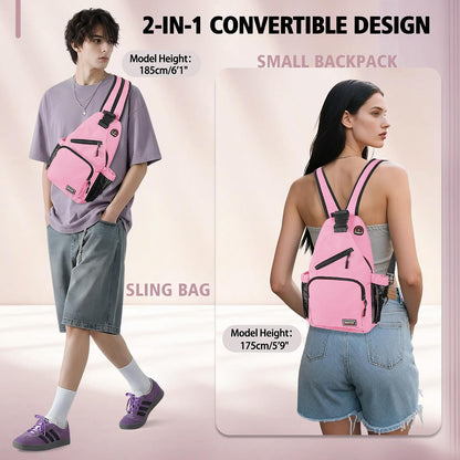 Convertible Sling Bag for Women Men, Lightweight Crossbody Backpack Daypack Chest Bag Fit 10.9" Tablet for Travel, Sport, Hiking & Commute, Black, 8.27in×3.94in×13.39in