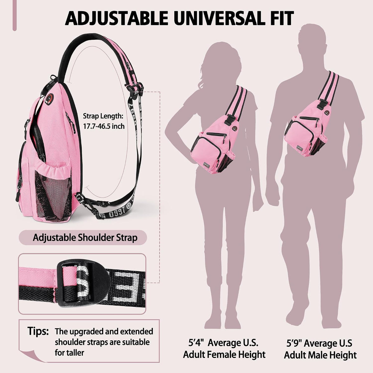 Convertible Sling Bag for Women Men, Lightweight Crossbody Backpack Daypack Chest Bag Fit 10.9" Tablet for Travel, Sport, Hiking & Commute, Black, 8.27in×3.94in×13.39in