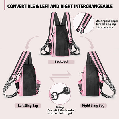Convertible Sling Bag for Women Men, Lightweight Crossbody Backpack Daypack Chest Bag Fit 10.9" Tablet for Travel, Sport, Hiking & Commute, Black, 8.27in×3.94in×13.39in