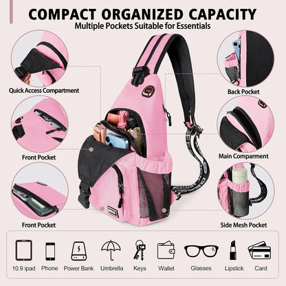 Convertible Sling Bag for Women Men, Lightweight Crossbody Backpack Daypack Chest Bag Fit 10.9" Tablet for Travel, Sport, Hiking & Commute, Black, 8.27in×3.94in×13.39in