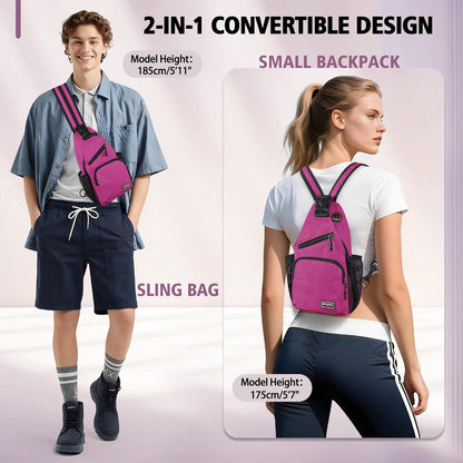 Convertible Sling Bag for Women Men, Lightweight Crossbody Backpack Daypack Chest Bag Fit 10.9" Tablet for Travel, Sport, Hiking & Commute, Black, 8.27in×3.94in×13.39in
