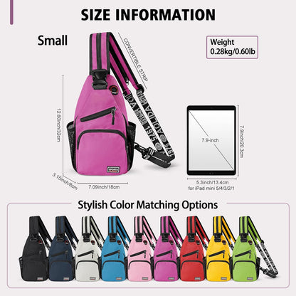 Convertible Sling Bag for Women Men, Lightweight Crossbody Backpack Daypack Chest Bag Fit 10.9" Tablet for Travel, Sport, Hiking & Commute, Black, 8.27in×3.94in×13.39in