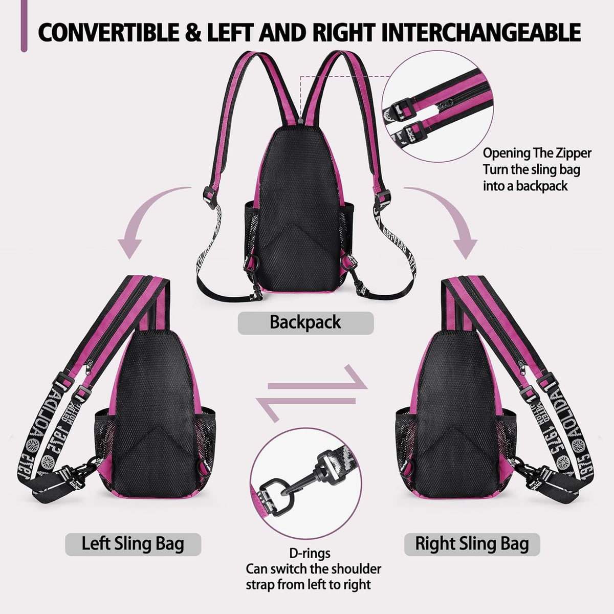 Convertible Sling Bag for Women Men, Lightweight Crossbody Backpack Daypack Chest Bag Fit 10.9" Tablet for Travel, Sport, Hiking & Commute, Black, 8.27in×3.94in×13.39in