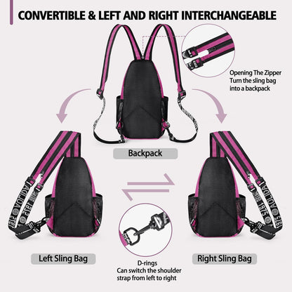 Convertible Sling Bag for Women Men, Lightweight Crossbody Backpack Daypack Chest Bag Fit 10.9" Tablet for Travel, Sport, Hiking & Commute, Black, 8.27in×3.94in×13.39in