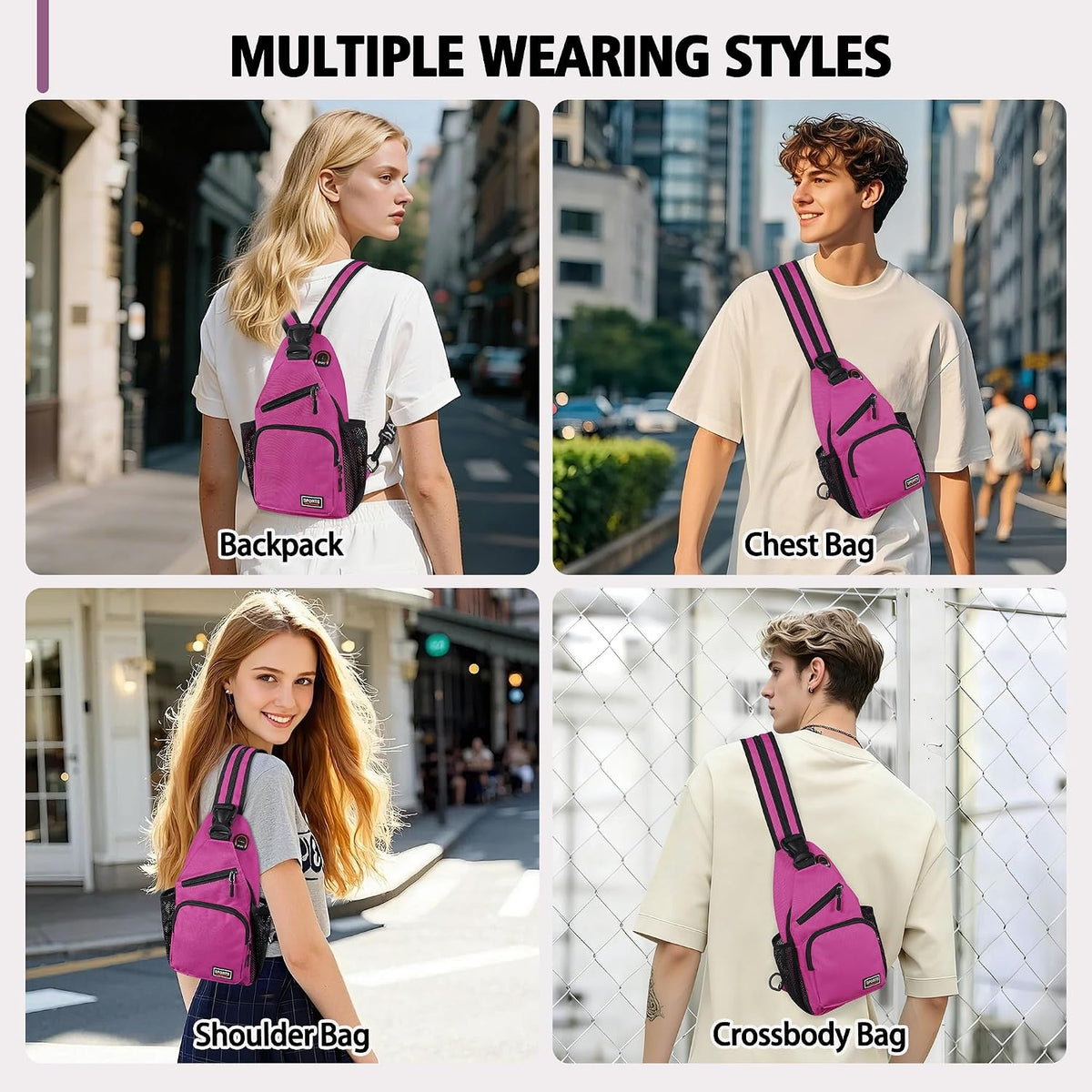 Convertible Sling Bag for Women Men, Lightweight Crossbody Backpack Daypack Chest Bag Fit 10.9" Tablet for Travel, Sport, Hiking & Commute, Black, 8.27in×3.94in×13.39in