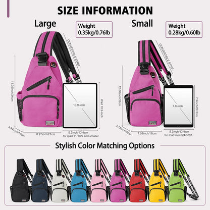 Convertible Sling Bag for Women Men, Lightweight Crossbody Backpack Daypack Chest Bag Fit 10.9" Tablet for Travel, Sport, Hiking & Commute, Black, 8.27in×3.94in×13.39in