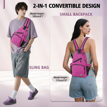 Convertible Sling Bag for Women Men, Lightweight Crossbody Backpack Daypack Chest Bag Fit 10.9" Tablet for Travel, Sport, Hiking & Commute, Black, 8.27in×3.94in×13.39in