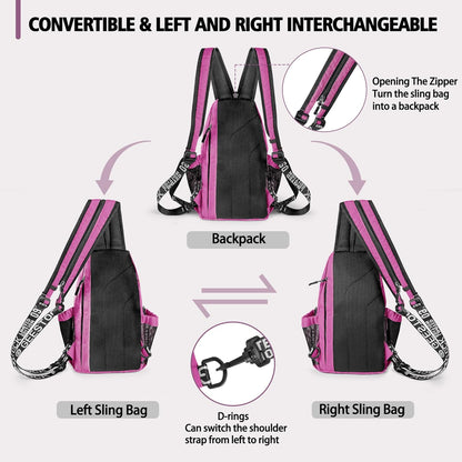 Convertible Sling Bag for Women Men, Lightweight Crossbody Backpack Daypack Chest Bag Fit 10.9" Tablet for Travel, Sport, Hiking & Commute, Black, 8.27in×3.94in×13.39in