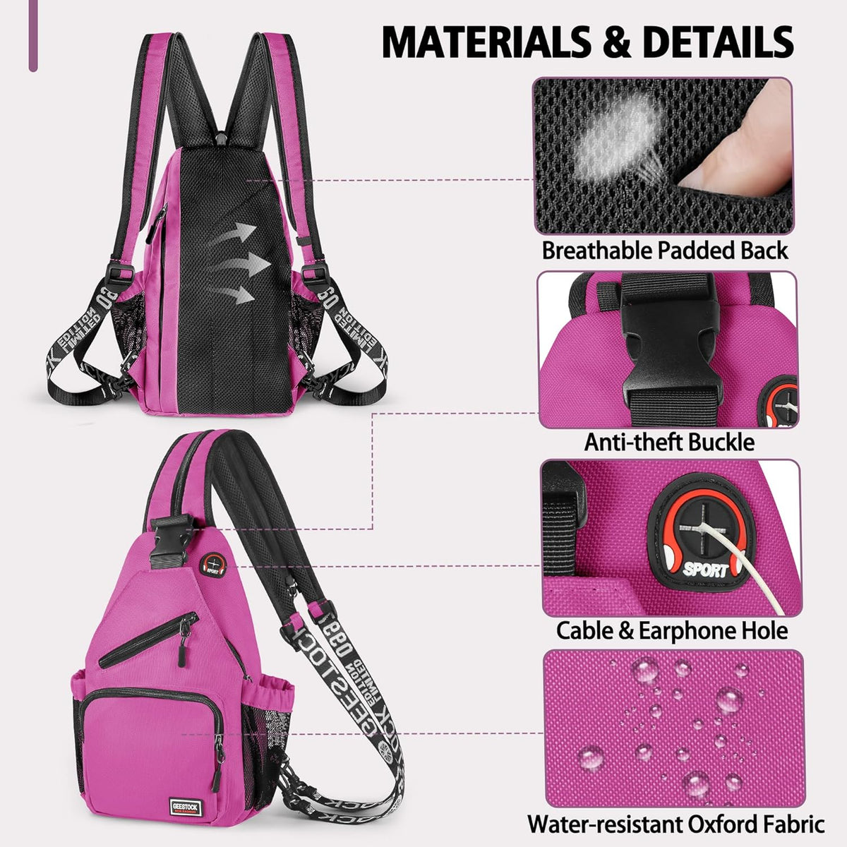 Convertible Sling Bag for Women Men, Lightweight Crossbody Backpack Daypack Chest Bag Fit 10.9" Tablet for Travel, Sport, Hiking & Commute, Black, 8.27in×3.94in×13.39in