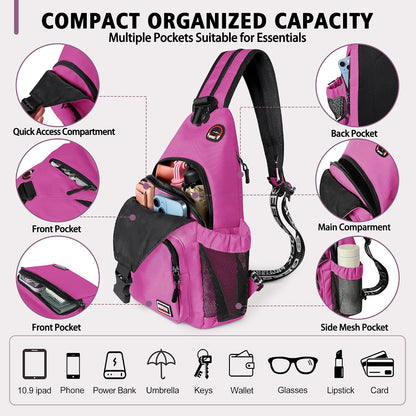 Convertible Sling Bag for Women Men, Lightweight Crossbody Backpack Daypack Chest Bag Fit 10.9" Tablet for Travel, Sport, Hiking & Commute, Black, 8.27in×3.94in×13.39in