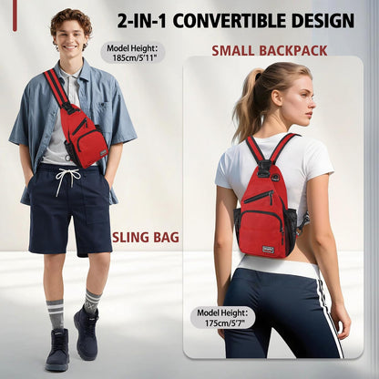 Convertible Sling Bag for Women Men, Lightweight Crossbody Backpack Daypack Chest Bag Fit 10.9" Tablet for Travel, Sport, Hiking & Commute, Black, 8.27in×3.94in×13.39in